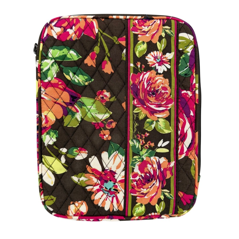 Vera‎ Bradley Mocha Rouge Quilted Floral Tablet Laptop Tech Sleeve Case Brown